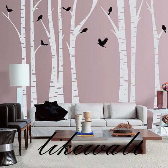 Vinyl Wall Decals White Tree Decal Nursery Five Birth Trees Birds Leaf Bird Trees Home House Art Wal On Luulla
