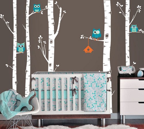 Colorful Nursery Cute Owl Family Birch Tree Trees Owls Home Wall Colorful Nursery Cute Owl Family Birch Tree Trees Owls Home Wall Decal Stcker Decals Decor Bedroom Room Vinyl Romoveralble