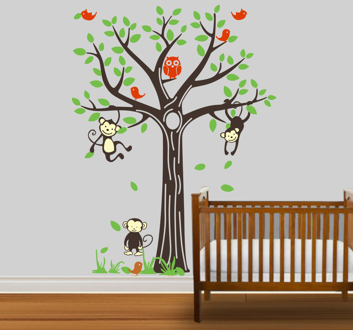 Vinyl Wall Decal Cute Owl Family Birch Tree Nursery Kids Decals Trees